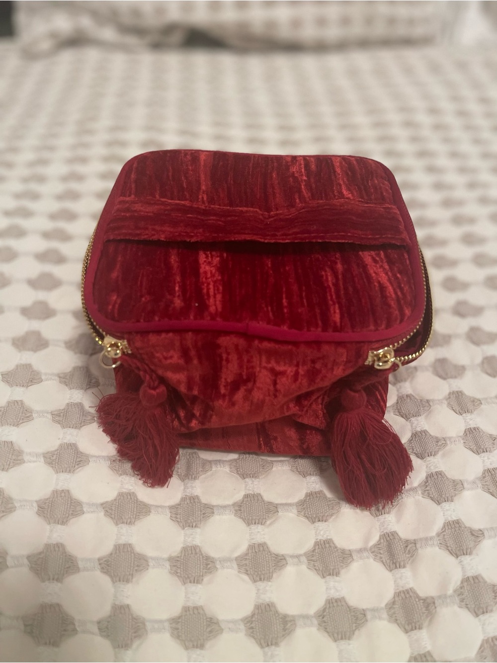 Sezane Red Velvet Travel Pouch with Gold Zipper - Picture 4 of 4